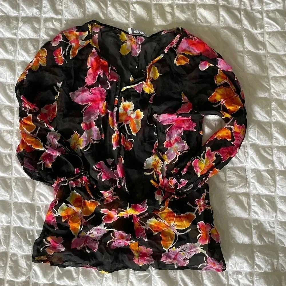 Moschino cheap chic Y2K sheer butterfly blouse